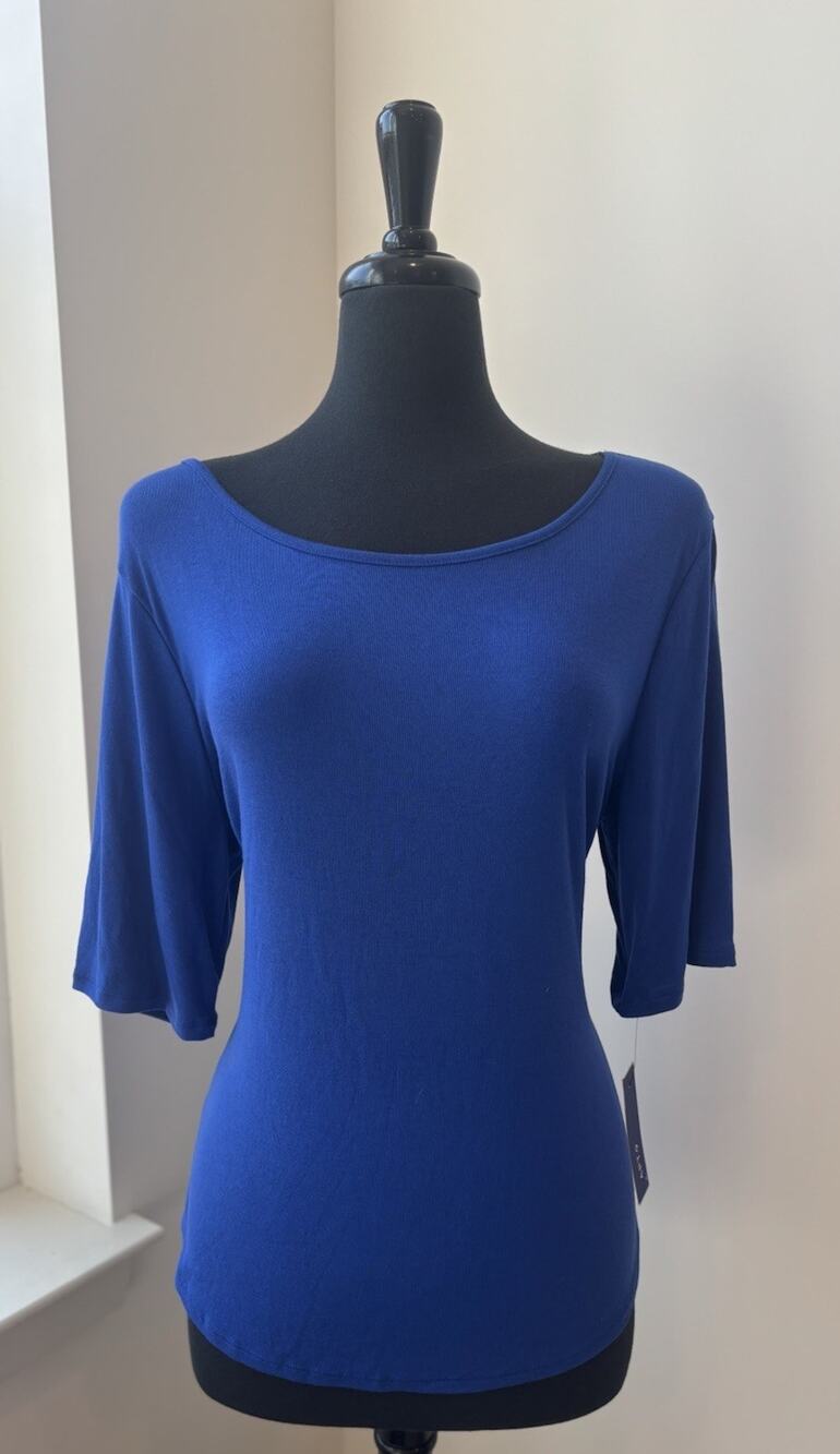 Vintage Apt. 9 Solid Blue 3/4 Sleeve Round Neck Stretchy Top Size XL NWT